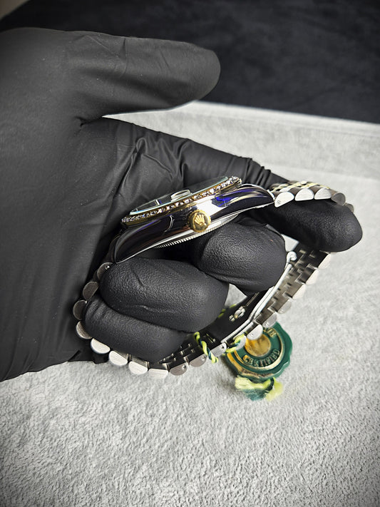 Rolex Day-Date Oyster Perpetual – Two-Tone Steel & Yellow Gold with Diamond Dial and Bezel