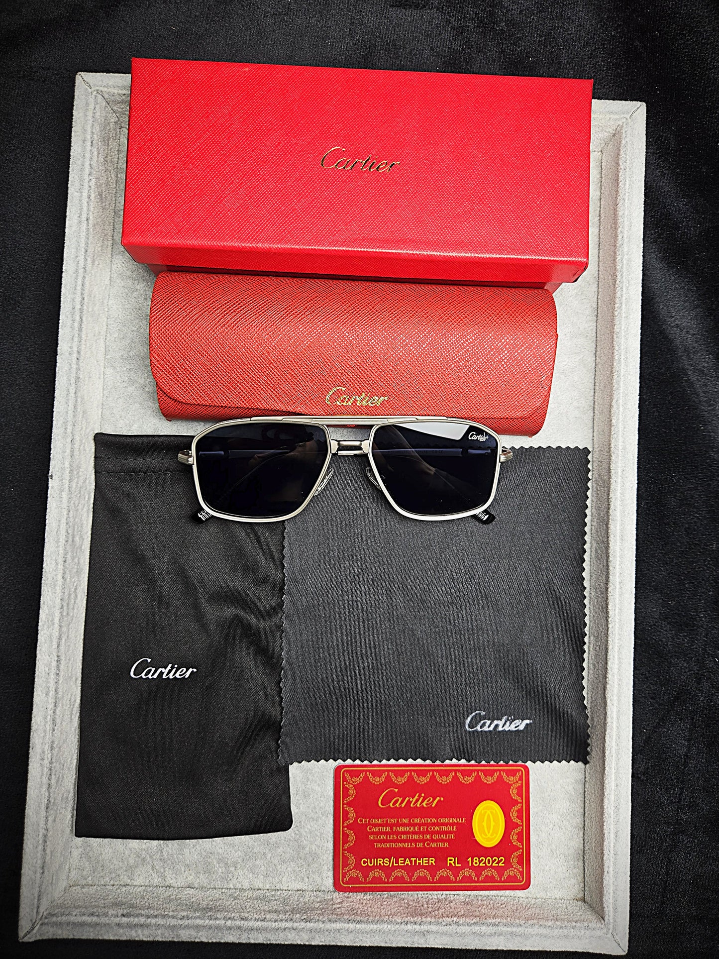 Cartier Black-Tinted Lenses Eyewear with Silver Frame