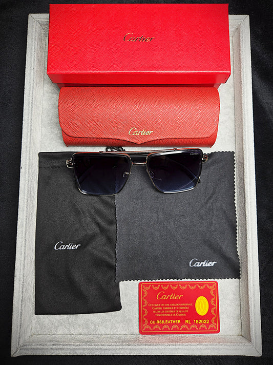 Cartier Black Frame Eyeglasses with Blue-Tinted Lenses