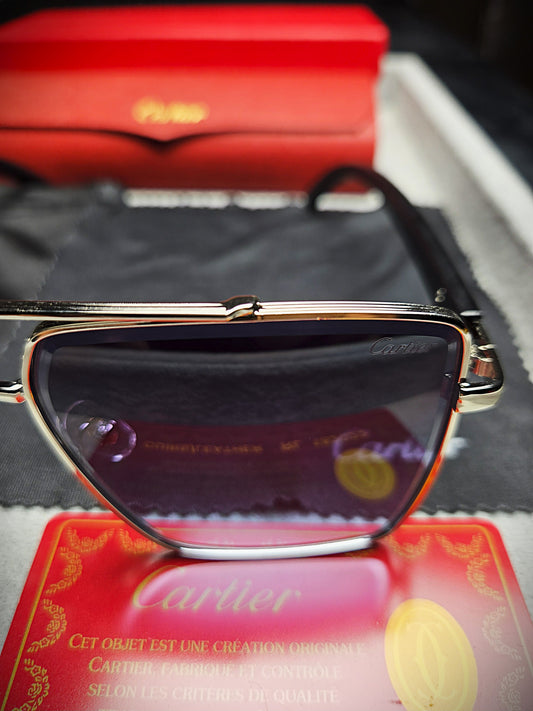 Cartier Black Frame Eyeglasses with Blue-Tinted Lenses